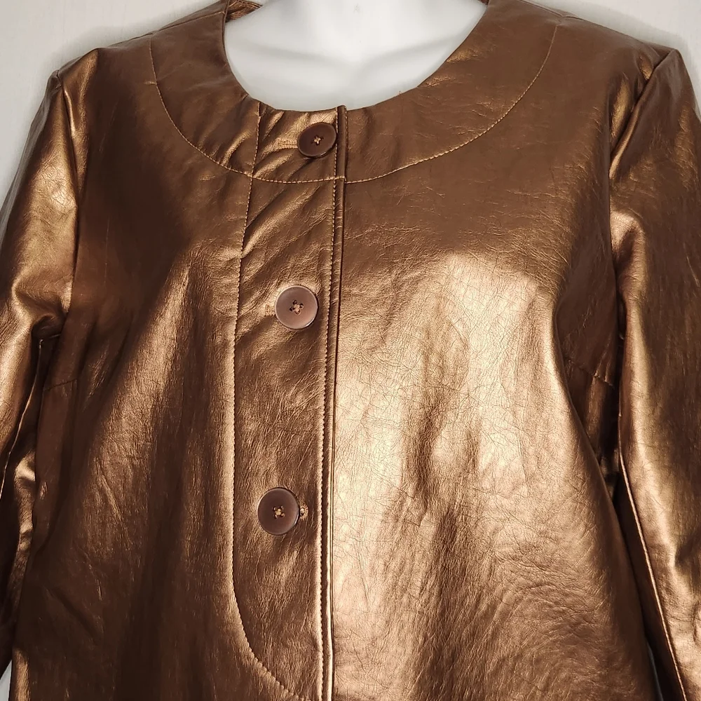 Vtg Jaclyn Smith Large Metallic Copper Bronze Button Front Holiday Jacket. - Picture 2 of 12